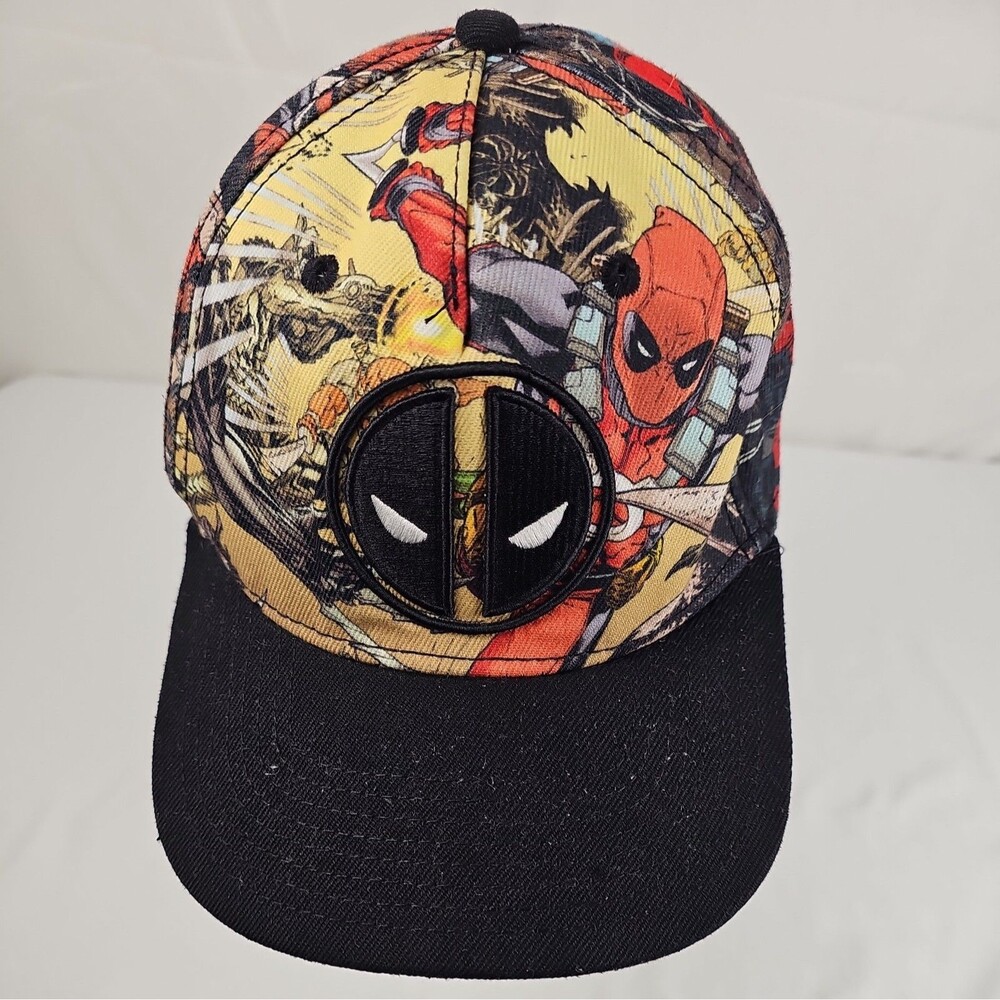 Marvel Deadpool Comic Print Snapback Hat One Size Black Adjustable Cap